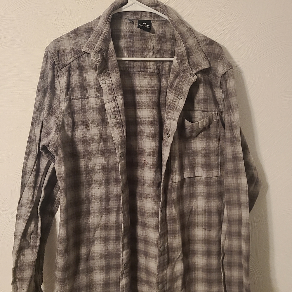 Under Armour Men's Casual Gray Checkered Flannel Shirt
